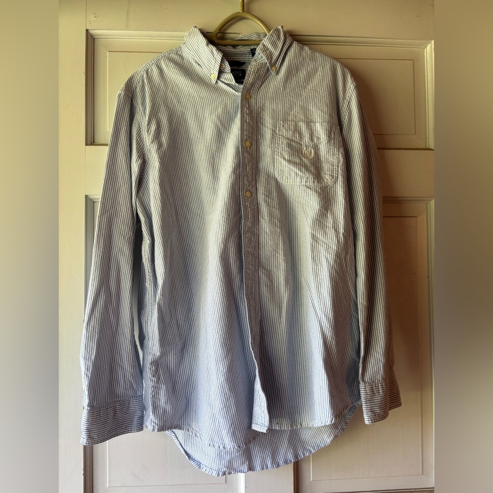 Chaps Blue and White Striped Casual Shirt